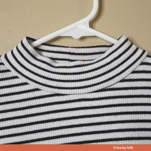 Black and White Striped Mockneck Bodysuit